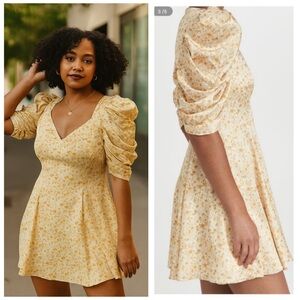 NWT AMUR Marigold Floral Puff Sleeve Fit & Flare Mini Dress Size 10